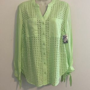 Crown & Ivy Lime Green Eyelet Long Sleeve Button down shirt